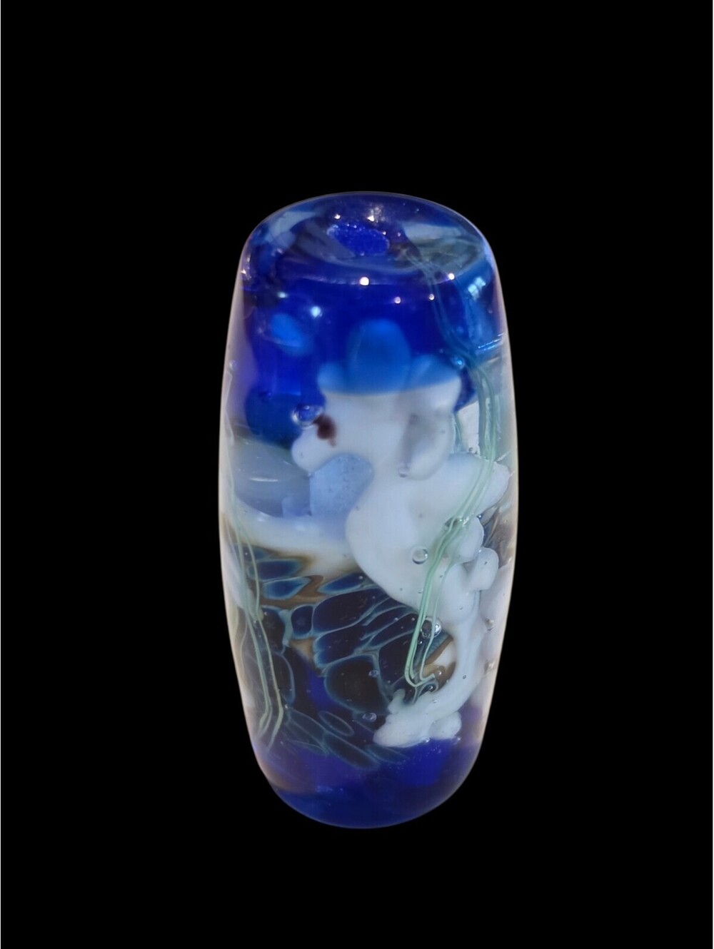 Artisan Lampwork Glass Seahorse Focal Bead 42mm Ocean Marine Barrel Tube Art